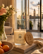 Van Outen x House of Intent Pride 2026 — lit candle with Big Ben at golden hour